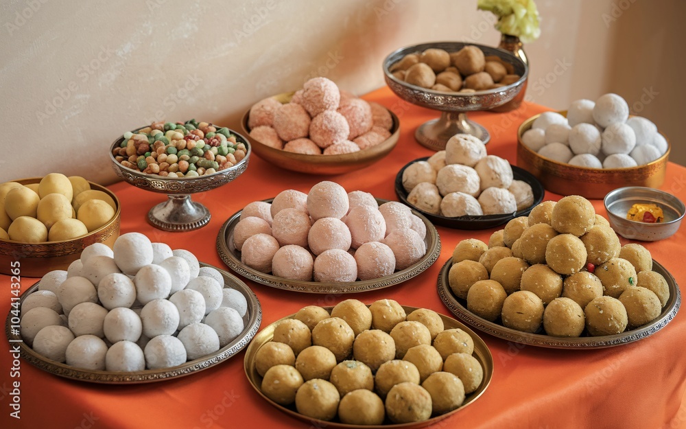 Assortment of Indian sweets on a table. Assortment of Indian sweets on a table.