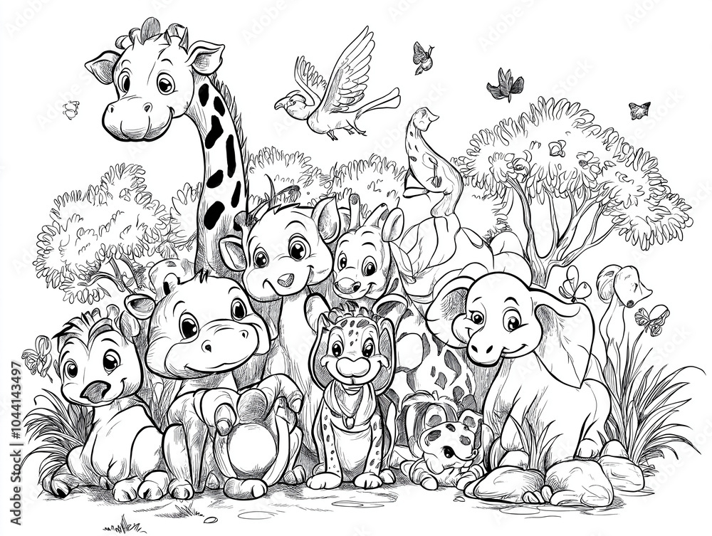 Obraz premium Jungle Friends: Exciting Safari Animals Coloring Fun for Children