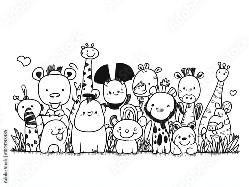Safari Adventure: Fun Coloring Page of Cartoon Animals for Kids