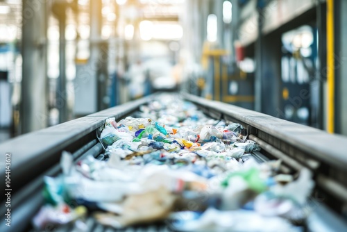 Wallpaper Mural Conveyor belt transporting waste materials in a waste to energy facility with industrial efficiency Torontodigital.ca
