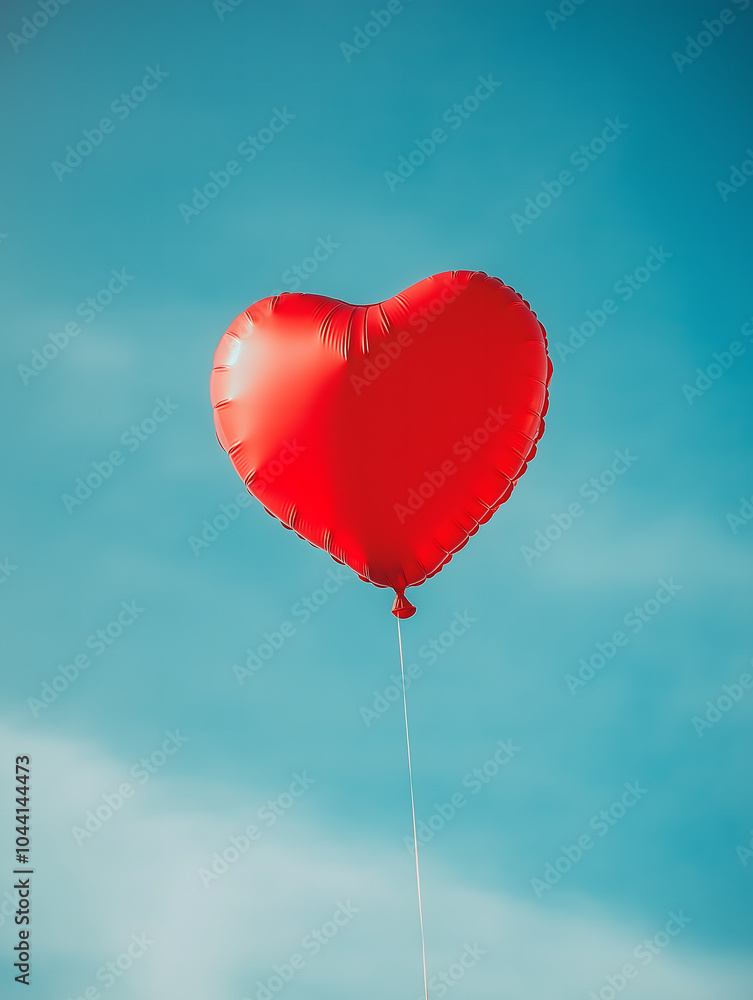 Red heart-shaped balloon floating in a moderately cloudy sky, symbolizing love and romance. Minimalist images perfect for Valentine's Day themes and mobile wallpapers Red heart-shaped balloon floating in a moderately cloudy sky, symbolizing love and romance. Minimalist images perfect for Valentine's Day themes and mobile wallpapers