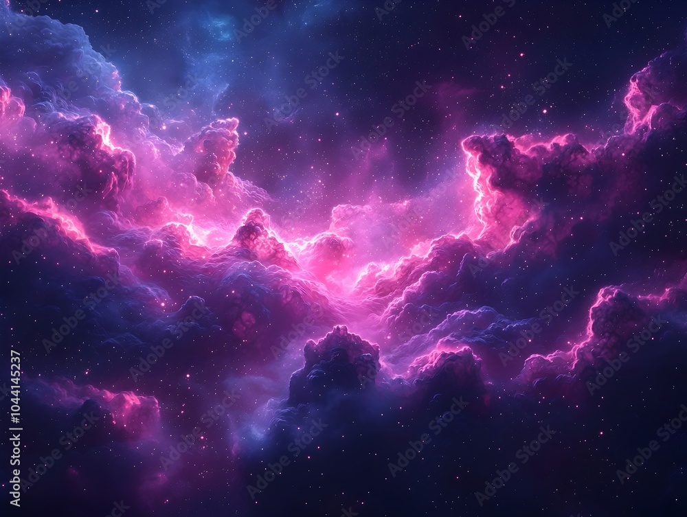 An ethereal cosmic scene featuring vibrant pink and purple clouds against a star-filled galaxy background, creating a sense of wonder and vastness in the universe. An ethereal cosmic scene featuring vibrant pink and purple clouds against a star-filled galaxy background, creating a sense of wonder and vastness in the universe.