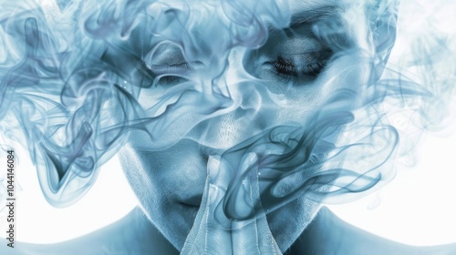 An abstract portrait of a woman, her face obscured by swirling smoke, evokes a sense of mystery and quiet contemplation.