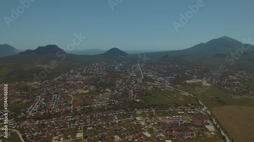 Aerial photography of the city of Zheleznovodsk, aerial photography of the city among the mountains, Zheleznovodsk photo