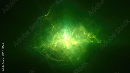 A glowing green sphere energy pulse set against a dark background, representing growth, renewal, and futuristic energy. Suitable for themes involving sustainability or technology photo