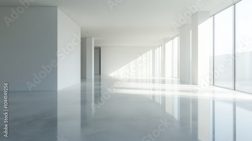 Wallpaper Mural  studio with polished white walls and a mirror-like floor, creating an ultra-modern and clean aesthetic.  Torontodigital.ca