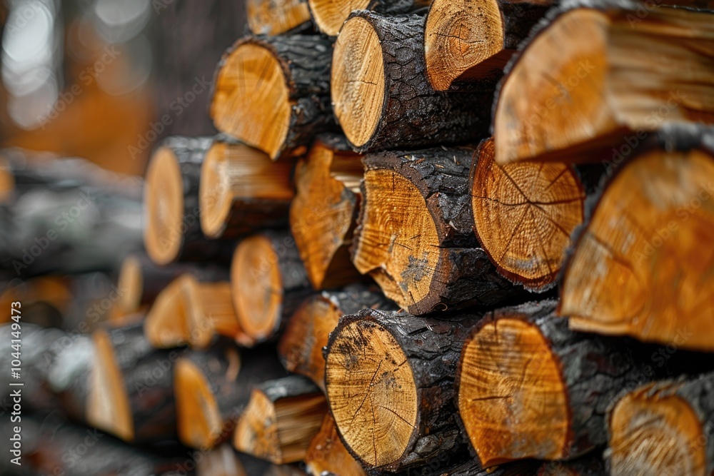 Stunning close-up of stacked logs a warm embrace of nature's beauty and craftsmanship