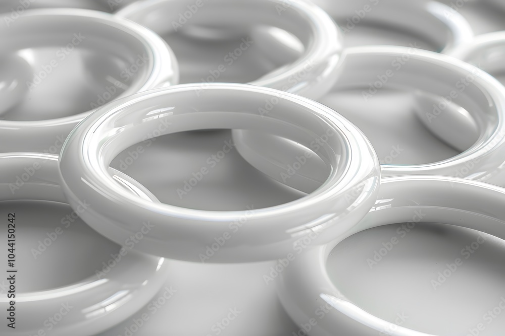 Elegant Arrangement of Glossy White Rings on a Soft Background Elegant Arrangement of Glossy White Rings on a Soft Background
