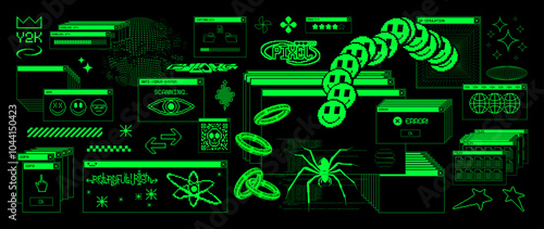 Old PC system, aesthetic retro os UI in y2k style with glitch, pixel elements, geometric shapes, pixel art. Old computer user interface, retro ui from 90s - 00s. Y2K retro PC screens. Vector graphic