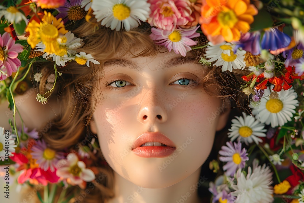 Ethereal Beauty Surrounded by a Floral Crown