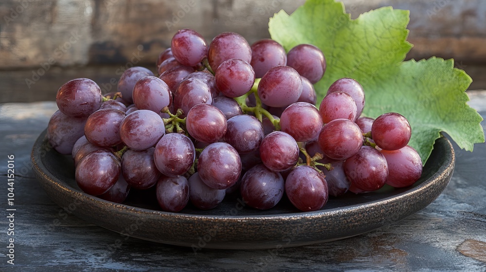 Black grapes artfully arranged on a dark plate Black grapes artfully arranged on a dark plate