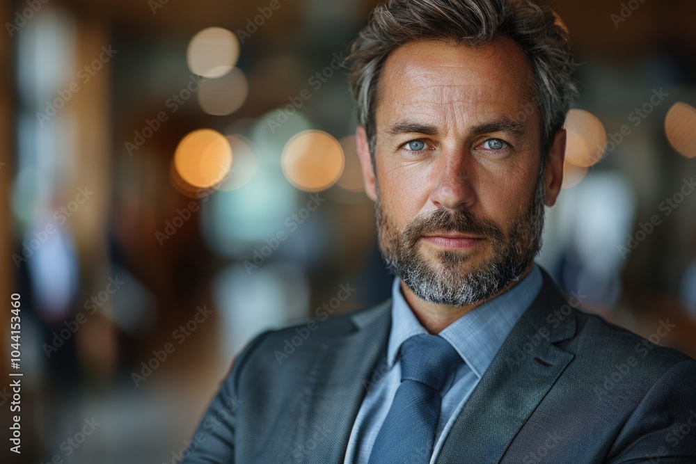 Confident businessman in a professional setting with a focused expression and stylish attire Confident businessman in a professional setting with a focused expression and stylish attire