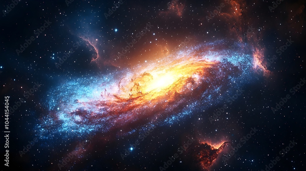 A stunning view of a vibrant galaxy, showcasing swirling blue and orange hues against the backdrop of a star-filled cosmos, invoking awe and wonder. A stunning view of a vibrant galaxy, showcasing swirling blue and orange hues against the backdrop of a star-filled cosmos, invoking awe and wonder.