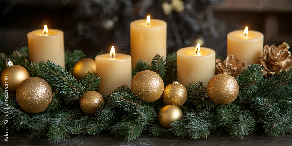 Festive Christmas Decorations and Candle Festive Christmas Decorations and Candle