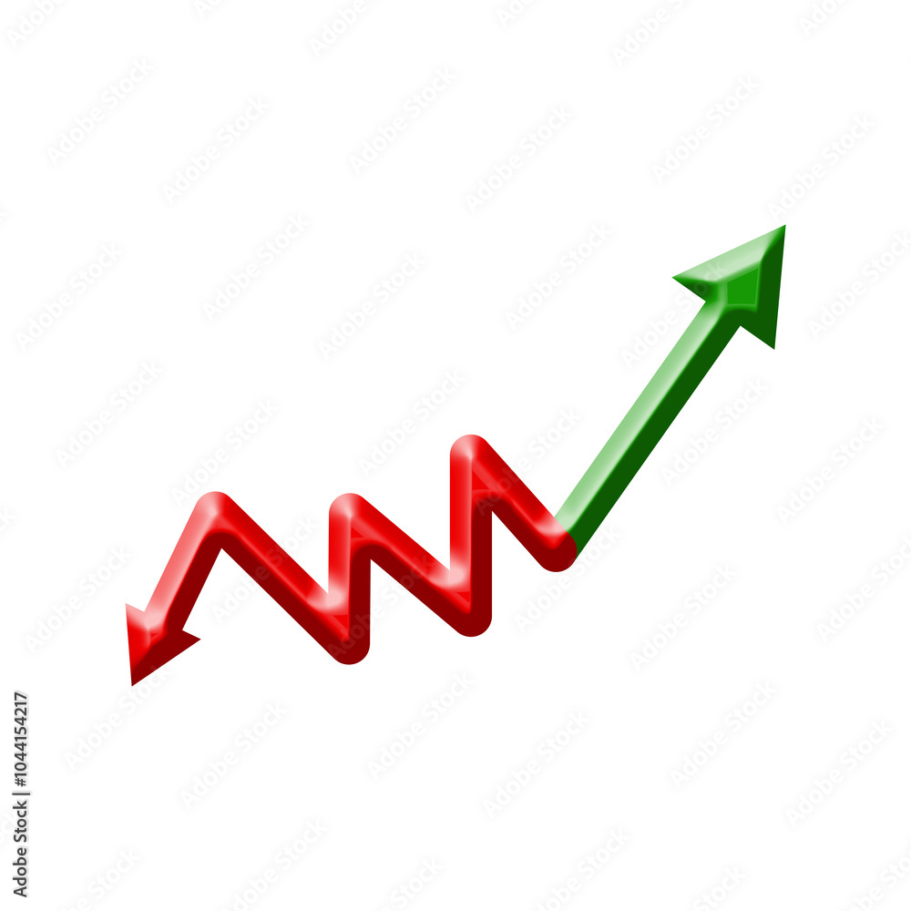 Going up arrow symbol with concept low to high growth down to upside direction red and green arrow sign. isolated Going up arrow symbol with concept low to high growth down to upside direction red and green arrow sign. isolated