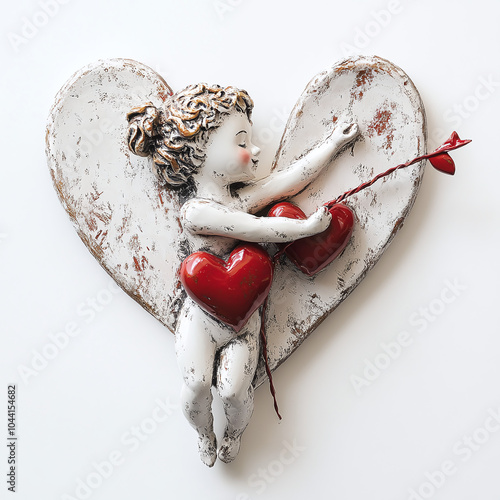 Cupid angel with heart for Valentine Day on white background photo