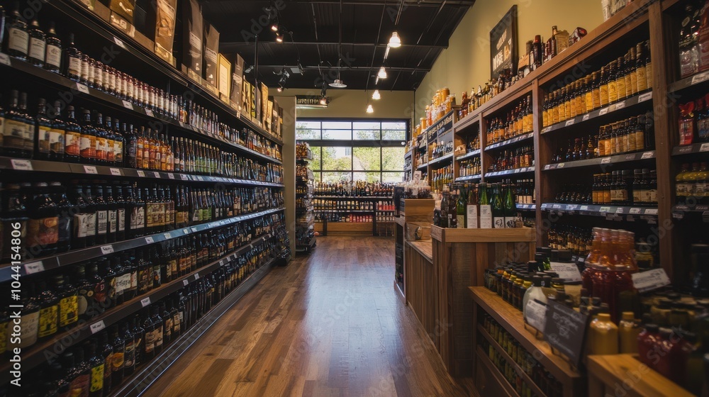 A well-stocked beverage aisle in a store, showcasing various drinks and condiments. A well-stocked beverage aisle in a store, showcasing various drinks and condiments.