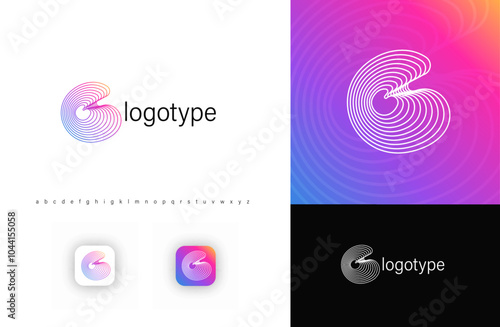 Blending lines in letter G, rounded geometric stripes logo for tech identity, branding, creative posters. Vector logotype.
