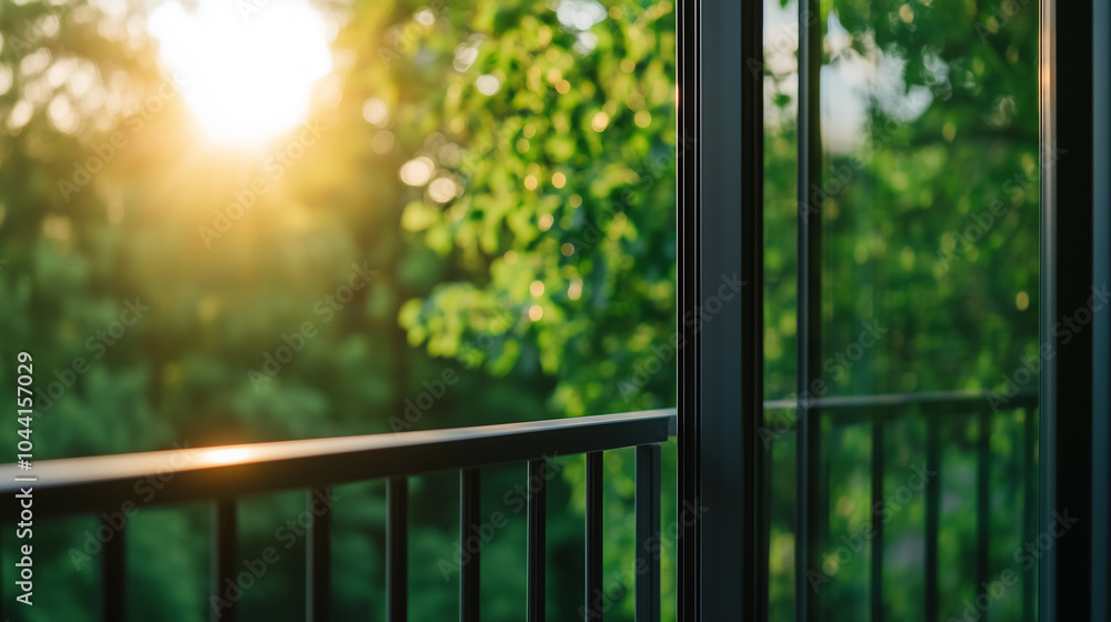 A close-up of the open metal PVC French balcony doors, with energy-efficient glass reflecting the greenery outside, symbolizing a balance between sustainability and safety. A close-up of the open metal PVC French balcony doors, with energy-efficient glass reflecting the greenery outside, symbolizing a balance between sustainability and safety.