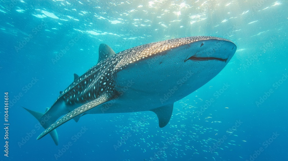 Graceful Whale Shark Gliding Through Vibrant Deep Sea Life Graceful Whale Shark Gliding Through Vibrant Deep Sea Life