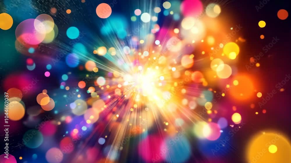 Colorful bokeh light burst on dark background, abstract art. Vibrant energy and motion concept Colorful bokeh light burst on dark background, abstract art. Vibrant energy and motion concept