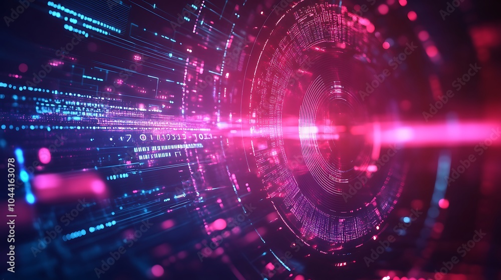 Fototapeta premium Dynamic Data Networks Utilizing Blue and Red Lights for Security picture