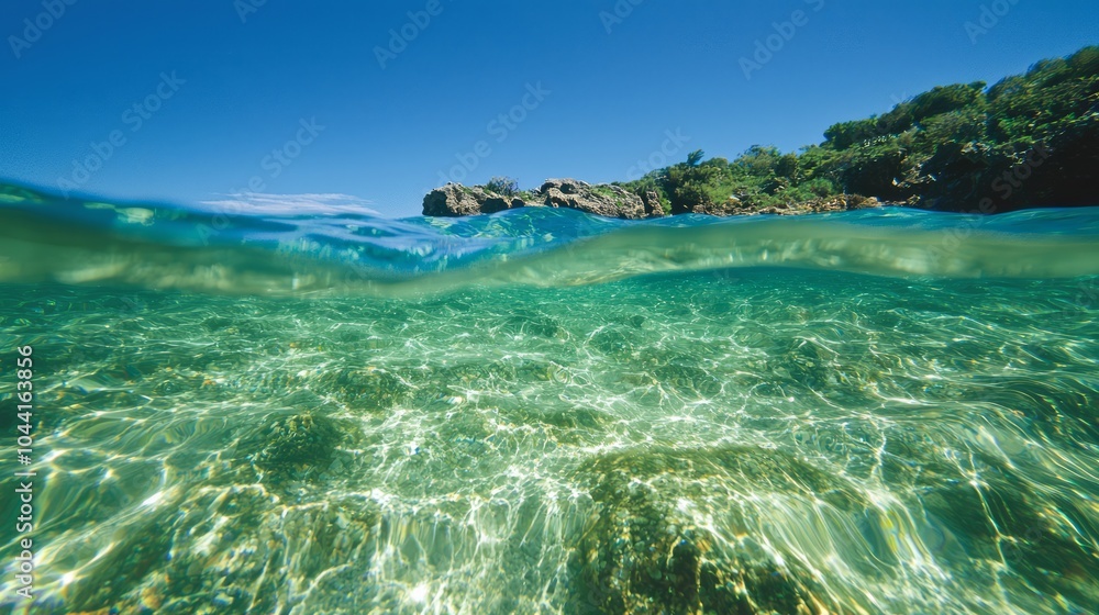 Fototapeta premium Serene Deep Sea Exploration: Discovering a Hidden Lagoon with Vibrant Marine Life