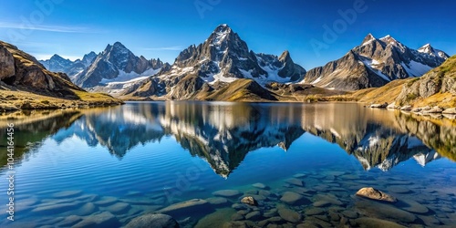 Scenic view of Monviso mountain reflected in the lake from high angle