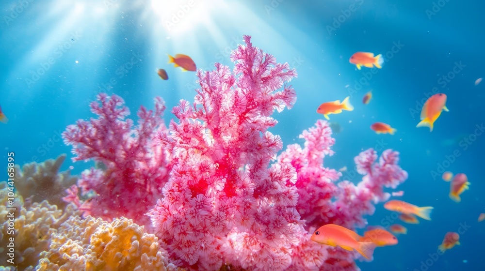 Naklejka premium A Vibrant Underwater Symphony: Colorful Fish Dancing Among Coral Reefs | Ultra-Detailed Marine Life Photography