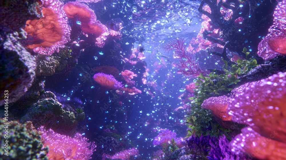 Tranquil Underwater Haven - Deep Sea Coral Reef with Colorful Fish and Bubbling Serenity Tranquil Underwater Haven - Deep Sea Coral Reef with Colorful Fish and Bubbling Serenity