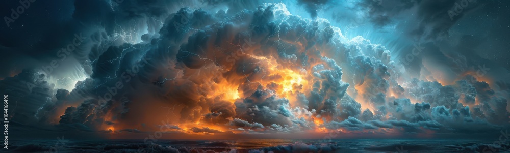 Fototapeta premium Large cloud that is covering the ocean, banner, copy space