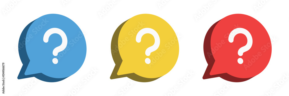 Set of 3d question mark icon collection. Chat message, ask and help signs. Vector Illustration.
