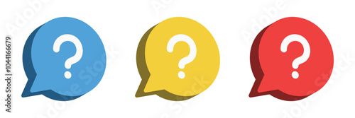 Set of 3d question mark icon collection. Chat message, ask and help signs. Vector Illustration.