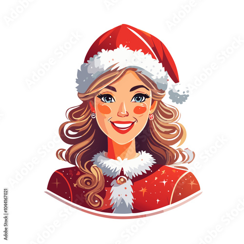 Joven mujer festiva sonriente en traje de Santa Claus con toque elegante y navideño