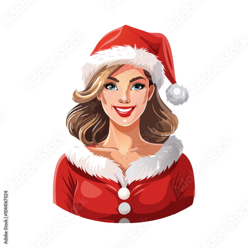 Joven mujer festiva sonriente en traje de Santa Claus con toque elegante y navideño