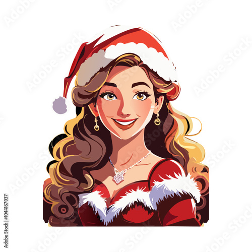 Joven mujer festiva sonriente en traje de Santa Claus con toque elegante y navideño