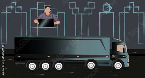 men in a office, working in call center,logistics, fast express,computer, businessman vector,book and copybook in a table, coffee, mouse, headphone, letter, phone, search, clock, pen, delivery, truck