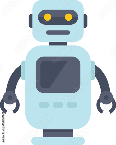 Friendly looking robot with glowing eyes standing with its arms outstretched