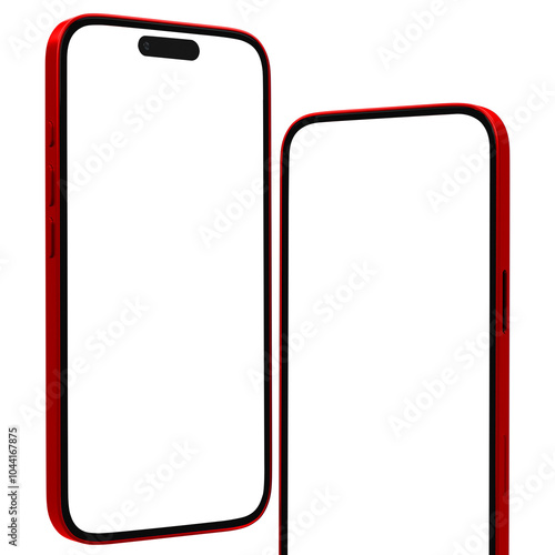 Red Mobile phone mockup with transparent background