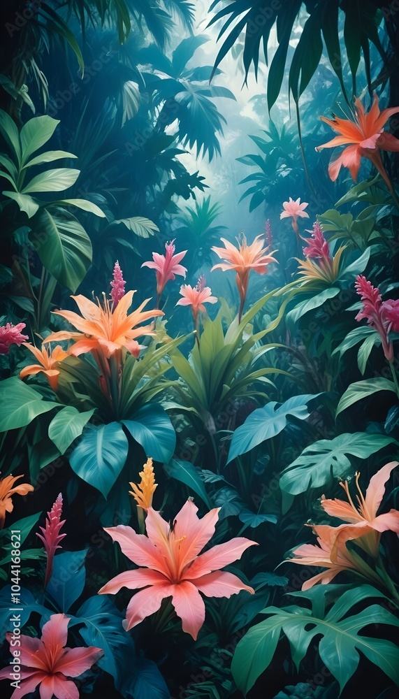 custom made wallpaper toronto digitalTropical exotic pattern with animal and flowers in bright colors and lush vegetation