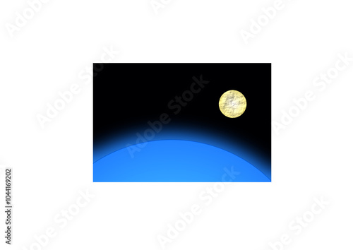 universe with moon and earth, celestial bodies on black background, copy space