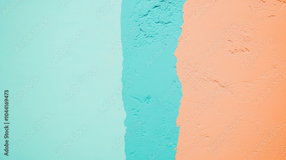 Unevenly painted concrete wall featuring a vertical turquoise stripe in the middle, creating a colorful background with copy space Unevenly painted concrete wall featuring a vertical turquoise stripe in the middle, creating a colorful background with copy space