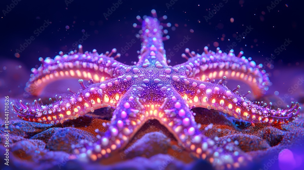 Deep Sea Serenity: Vibrant Starfish on Sand Bed in Ultra-Detailed Underwater Shot Deep Sea Serenity: Vibrant Starfish on Sand Bed in Ultra-Detailed Underwater Shot