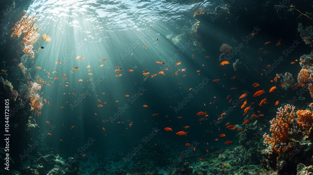 Vibrant Underwater Coral Reef Ecosystem Teeming with Multitude of Fish Species in Deep Sea - Ultra-Detailed Marine Life Photography Vibrant Underwater Coral Reef Ecosystem Teeming with Multitude of Fish Species in Deep Sea - Ultra-Detailed Marine Life Photography