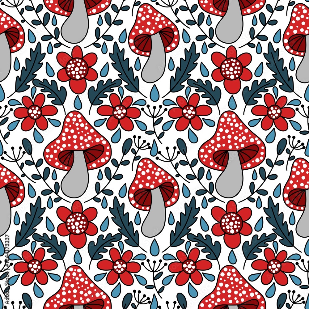 Cartoon autumn harvest seamless Halloween mushrooms pattern Cartoon autumn harvest seamless Halloween mushrooms pattern