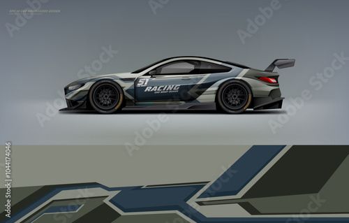 Car branding with racing wrap decal or livery simple black and white design. Abstract racing graphics Editable vector template