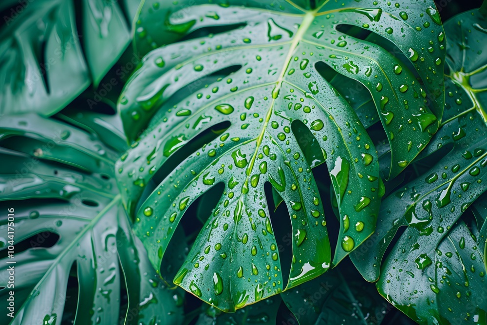 Fototapeta premium A close up of a leaf with water droplets on it