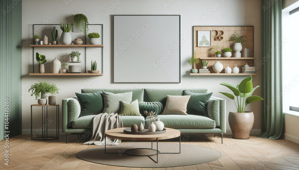 Cozy Living Room with Houseplants and Green Accents Cozy Living Room with Houseplants and Green Accents