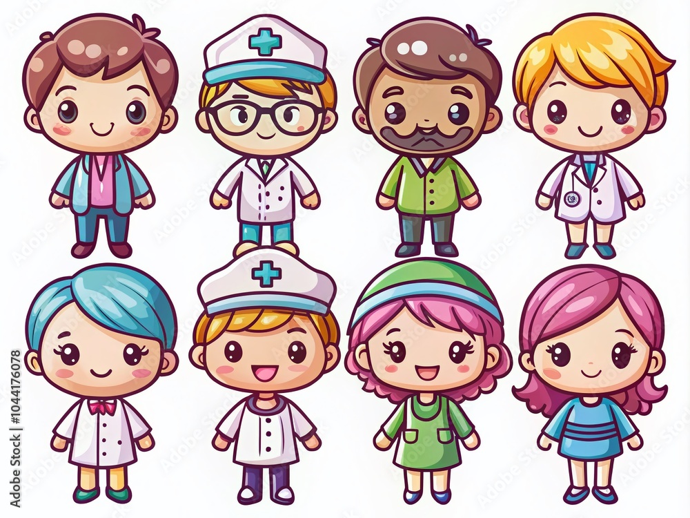 Cute and Funny Kawaii Health Workers Stickers for Creative Projects and Social Media Cute and Funny Kawaii Health Workers Stickers for Creative Projects and Social Media
