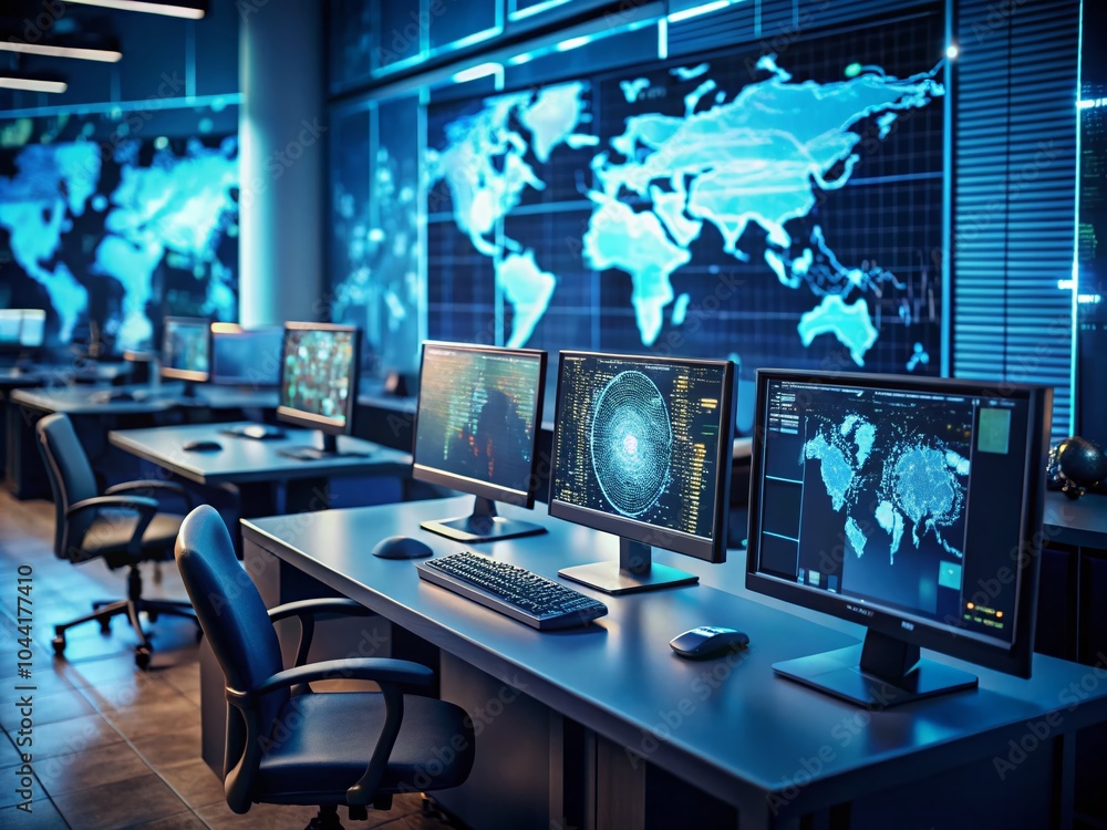 Naklejka premium Cybersecurity Environment with High Depth of Field for Hacker Backgrounds